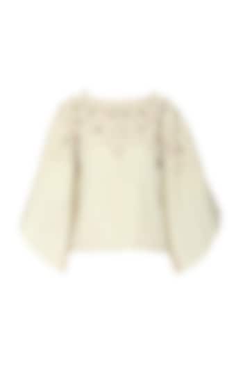 Off White Boxy Flared Embroidered Jacket by POULI