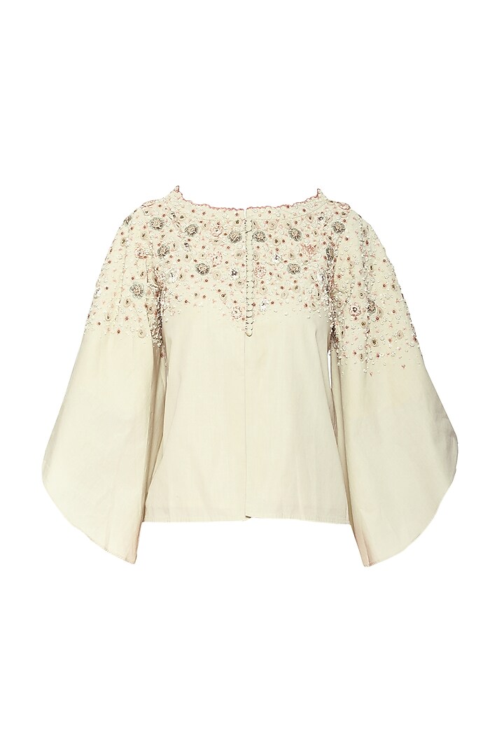 Off White Boxy Flared Embroidered Jacket by POULI