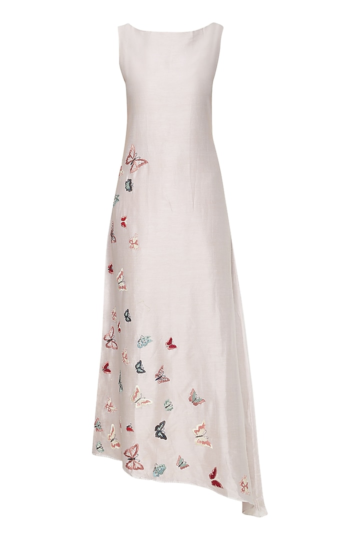 White asymmetrical embroidered kurta set available only at Pernia's Pop Up Shop.