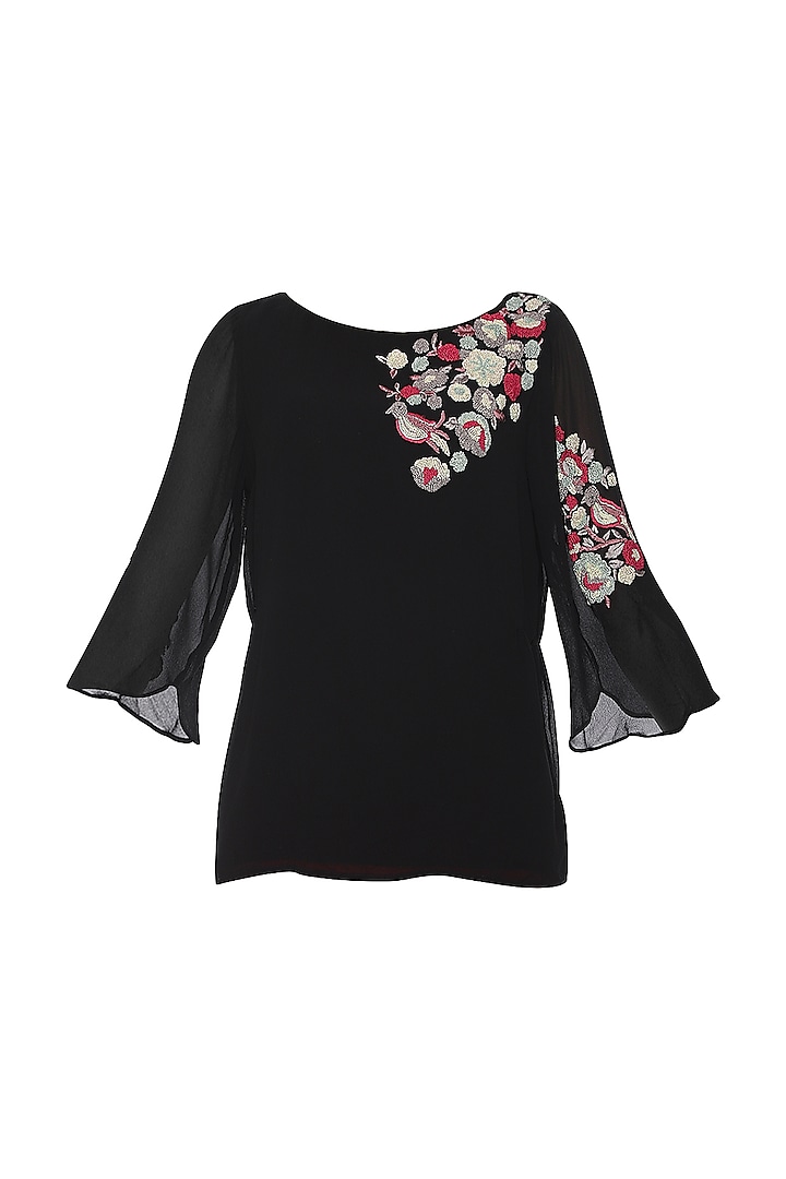Black Embroidered French Knot Top by POULI