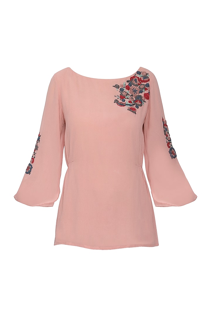 Pink Embroidered French Knot Top by POULI