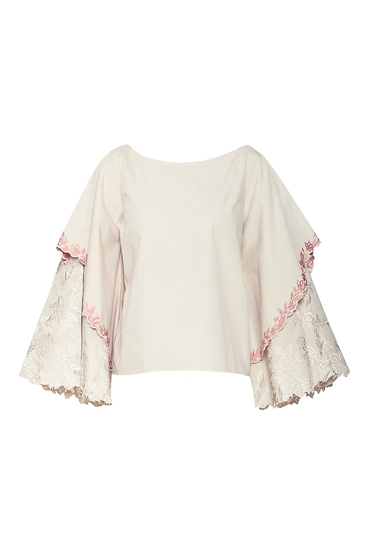 White Embroidered Boxy Double Layered Top by POULI