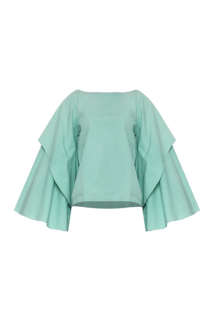 Green Boxy Double Layered Top by POULI