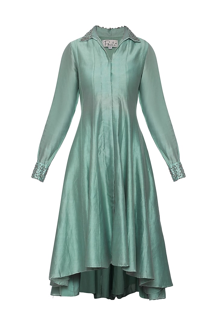Blue embroidered asymmetrical kurta available only at Pernia's Pop Up Shop.