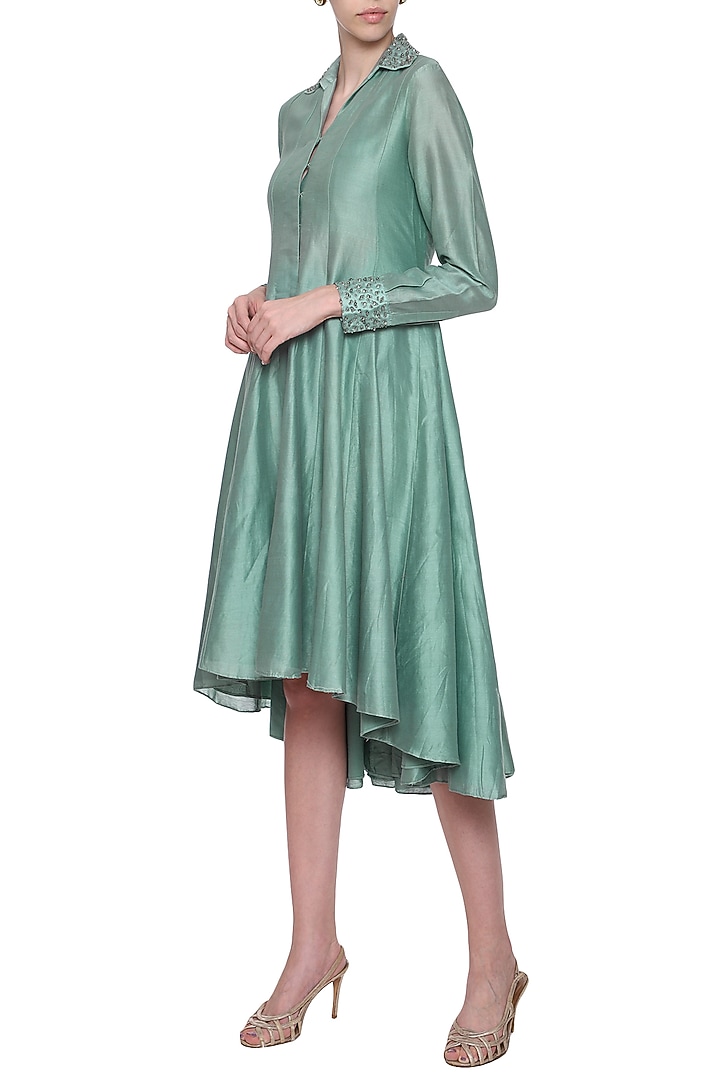 Blue embroidered asymmetrical kurta available only at Pernia's Pop Up Shop.