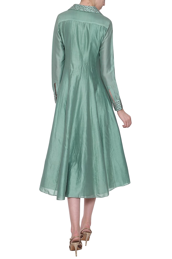 Blue embroidered asymmetrical kurta available only at Pernia's Pop Up Shop.