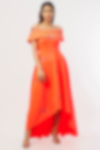 Orange Embroidered Maxi Dress by Pooja Zaveri