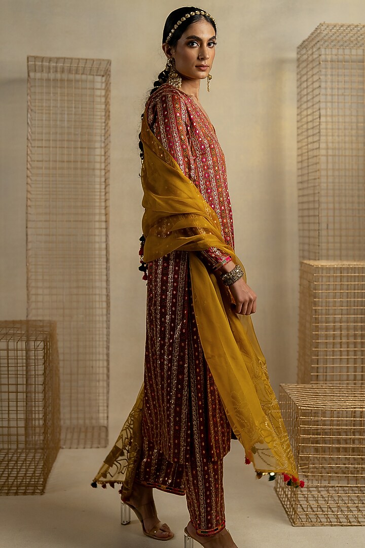 Multi-Colored Cotton Satin Silk Embellished Kurta Set by Pooja & Keyur at Pernia's Pop Up Shop