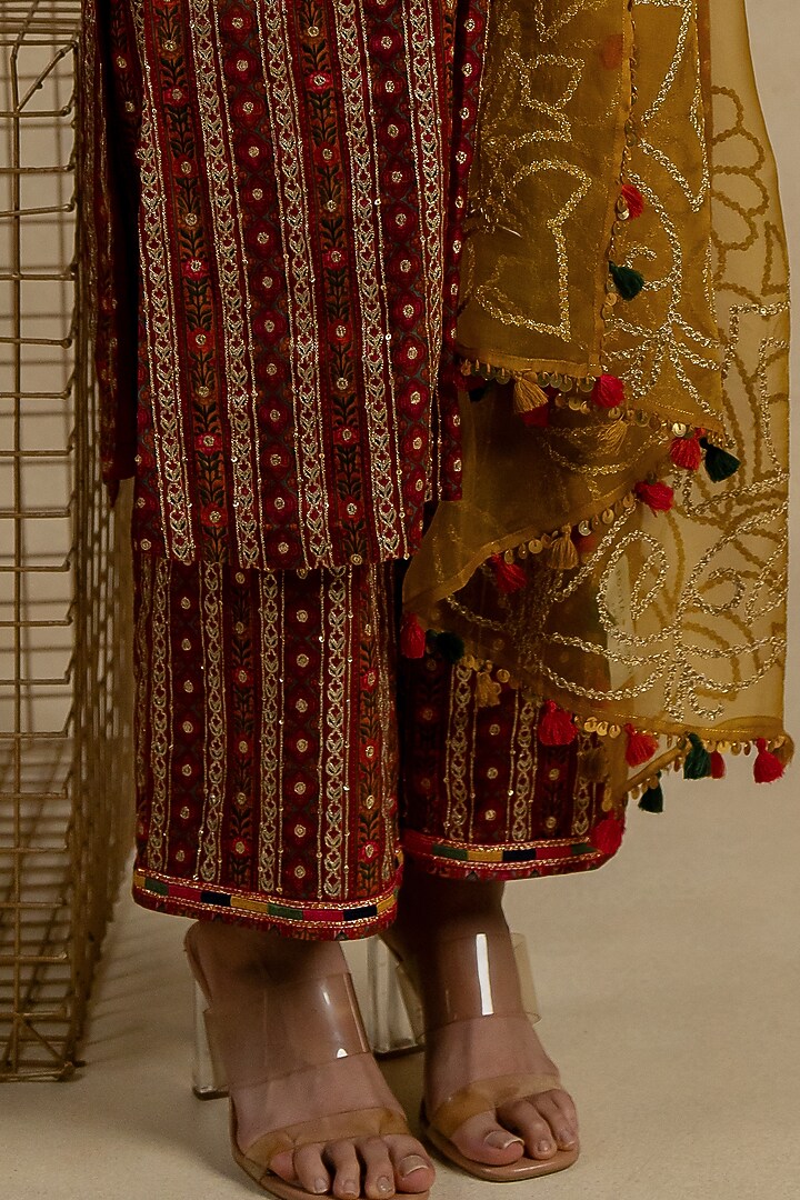 Multi-Colored Cotton Satin Silk Embellished Kurta Set by Pooja & Keyur at Pernia's Pop Up Shop