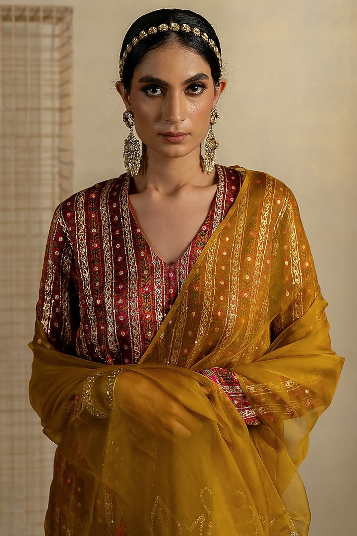 Multi-Colored Cotton Satin Silk Embellished Kurta Set by Pooja & Keyur at Pernia's Pop Up Shop