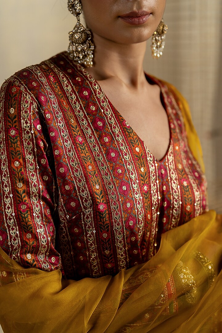Multi-Colored Cotton Satin Silk Embellished Kurta Set by Pooja & Keyur at Pernia's Pop Up Shop