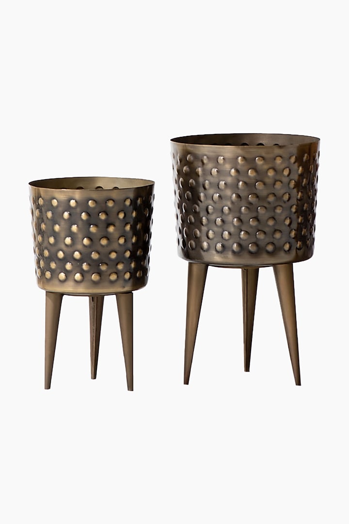 Hammered Polka Dot Black & Gold Iron Planter (Set of 2) by The Decor Remedy