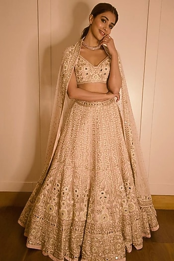 Dusty Pink & Cream Hand Embroidered Bridal Lehenga Set by Arpita Mehta at Pernia's Pop Up Shop
