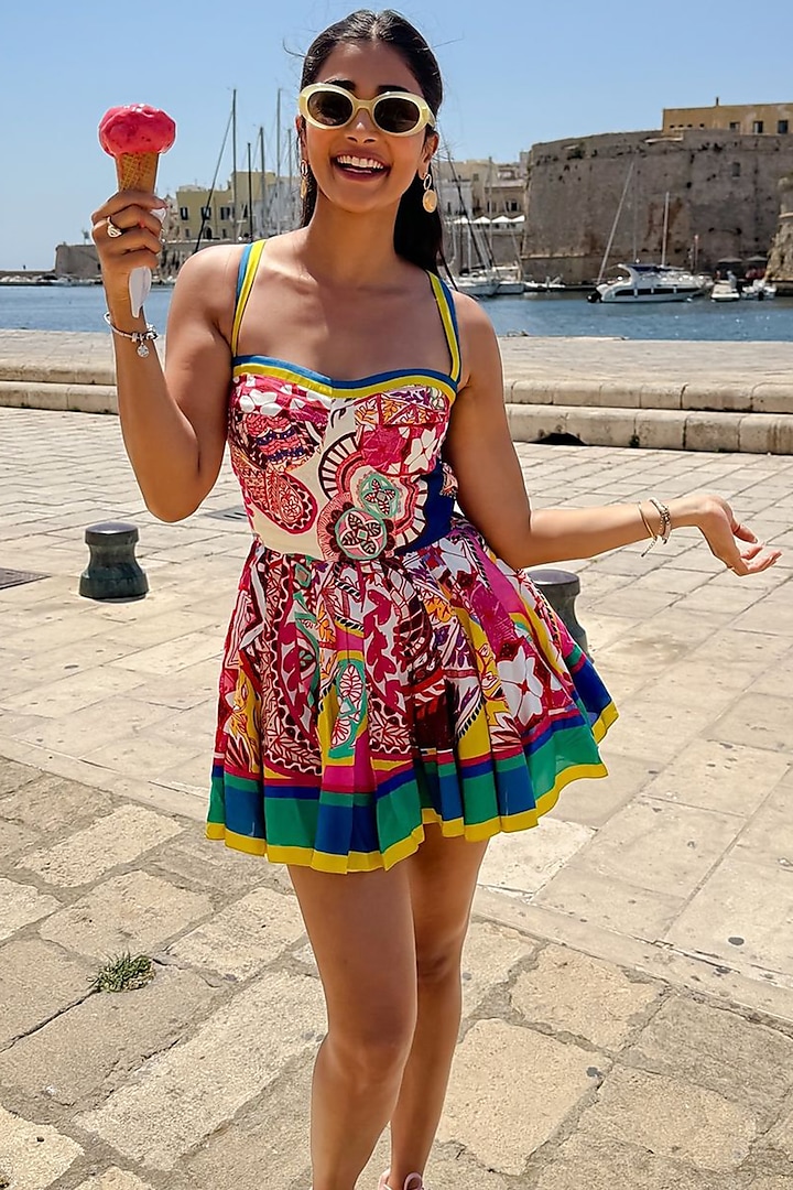 Multi-Colored Habutai Paisley Printed Mini Flared Vacation Dress by Saaksha & Kinni at Pernia's Pop Up Shop