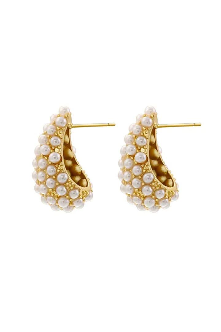 Gold Plated Pearl Stud Earrings by Peachy Accessories at Pernia's Pop Up Shop
