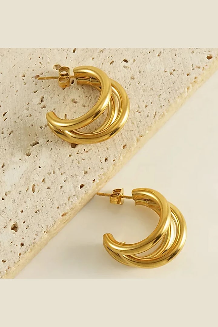 Gold Plated Triple Hoop Earrings by Peachy Accessories at Pernia's Pop Up Shop