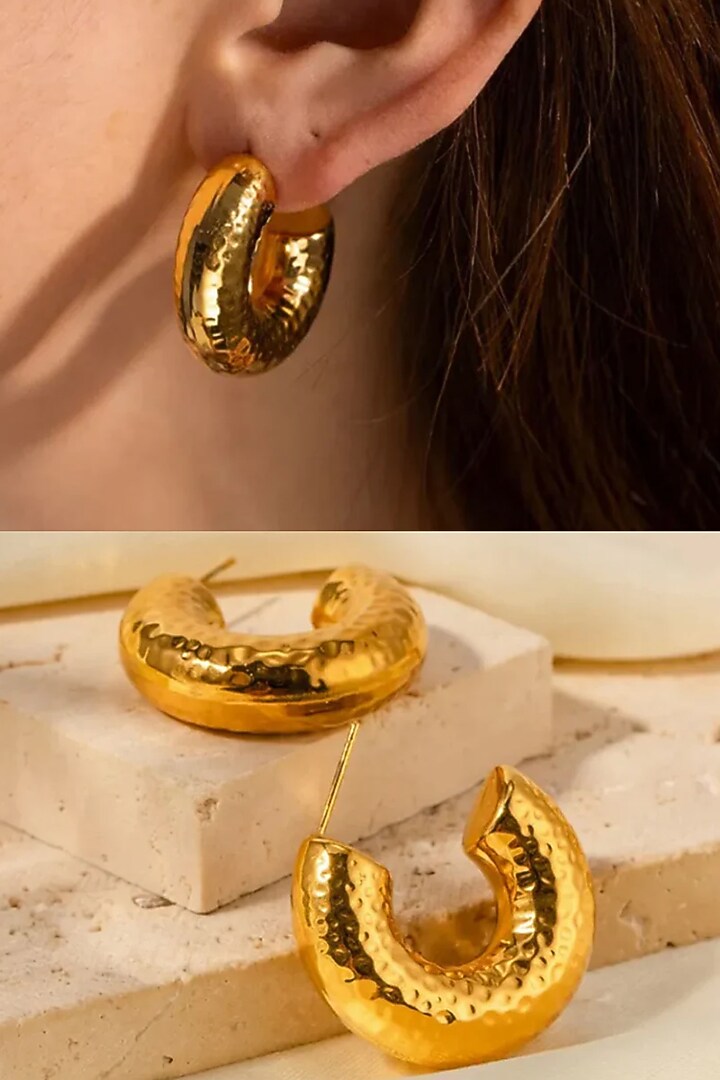 Gold Plated Textured Chunky Hoop Earrings by Peachy Accessories at Pernia's Pop Up Shop