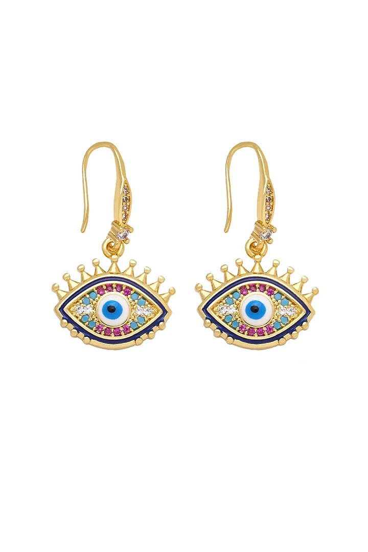 Gold Plated Zircon Evil Eye Dangler Earrings by Peachy Accessories at Pernia's Pop Up Shop