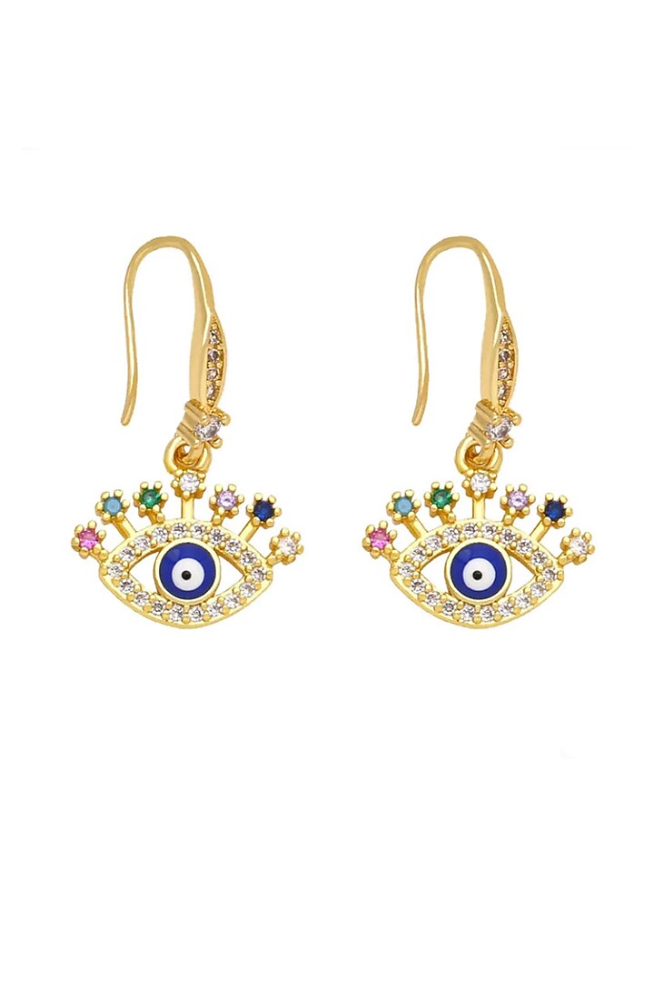 Gold Plated Zircon Evil Eye Dangler Earrings by Peachy Accessories at Pernia's Pop Up Shop