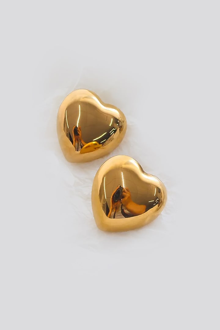 Gold Plated Chunky Heart Stud Earrings by Peachy Accessories at Pernia's Pop Up Shop