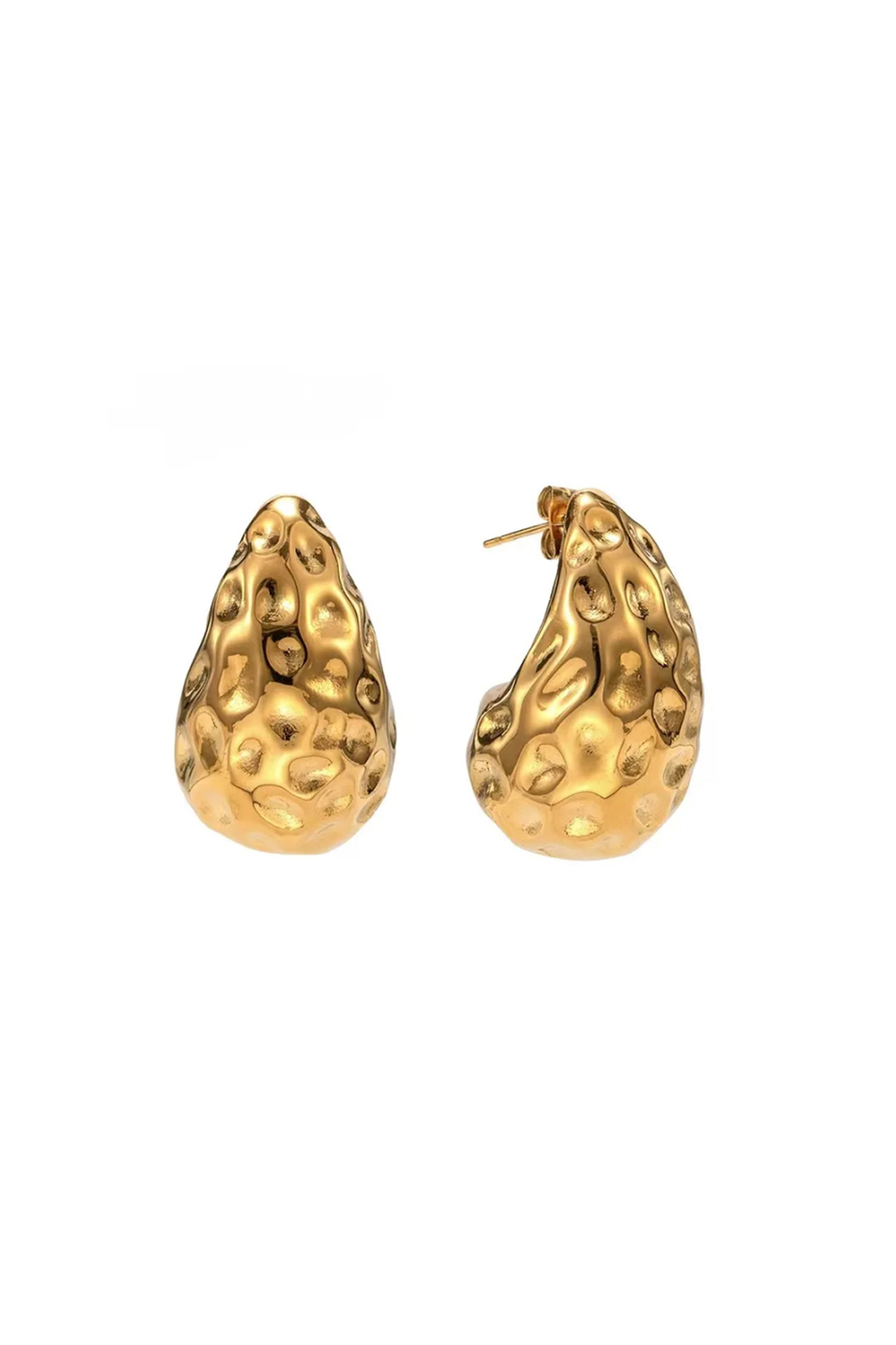 Gold Plated Textured Drop Stud Earrings by Peachy Accessories at Pernia's Pop Up Shop