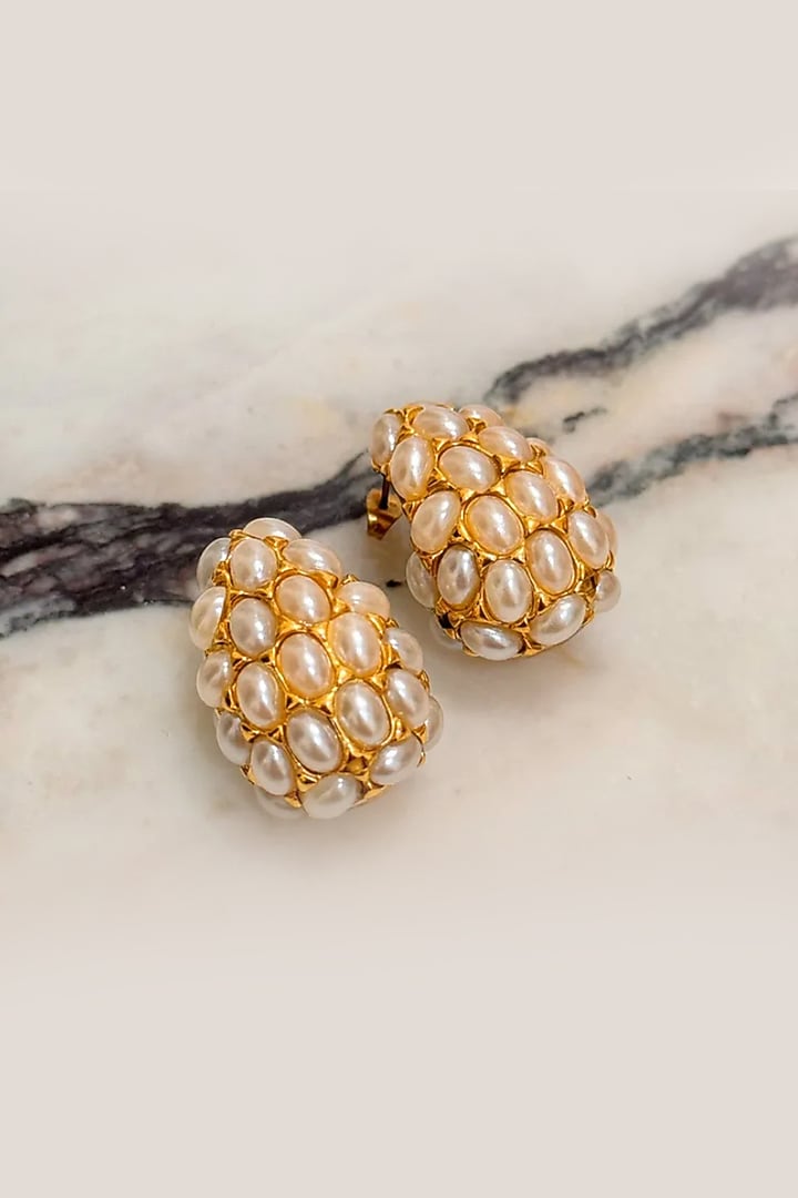 Gold Plated Freshwater Pearl Stud Earrings by Peachy Accessories at Pernia's Pop Up Shop