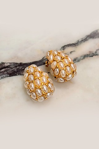 Gold Plated Freshwater Pearl Stud Earrings by Peachy Accessories