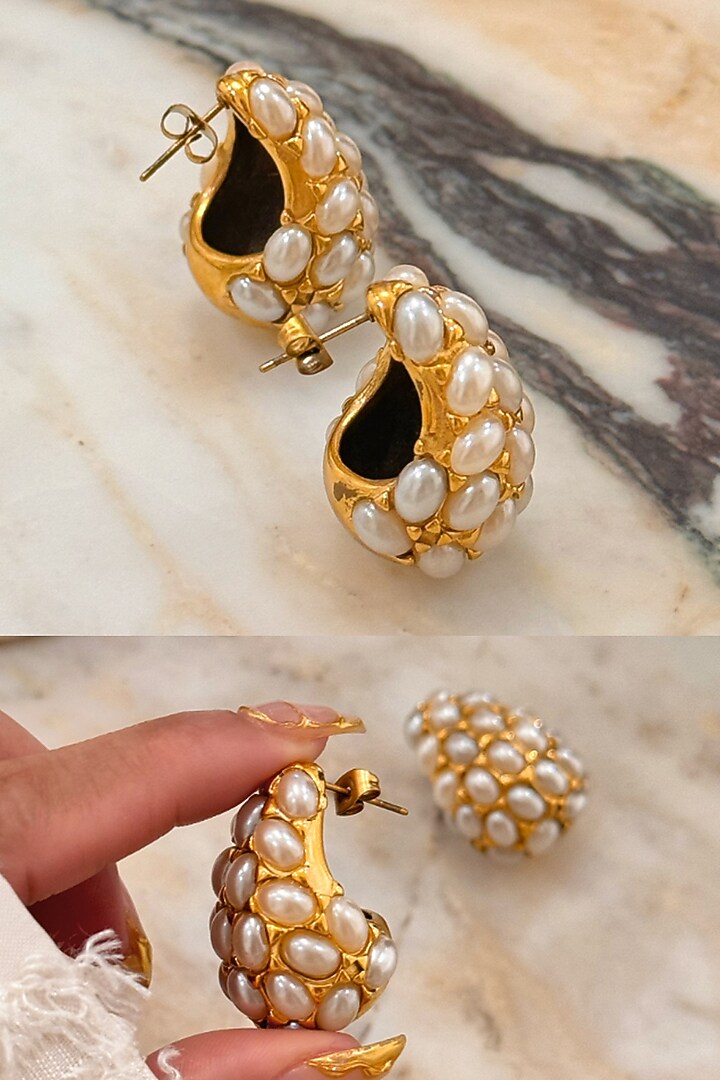 Gold Plated Freshwater Pearl Stud Earrings by Peachy Accessories at Pernia's Pop Up Shop