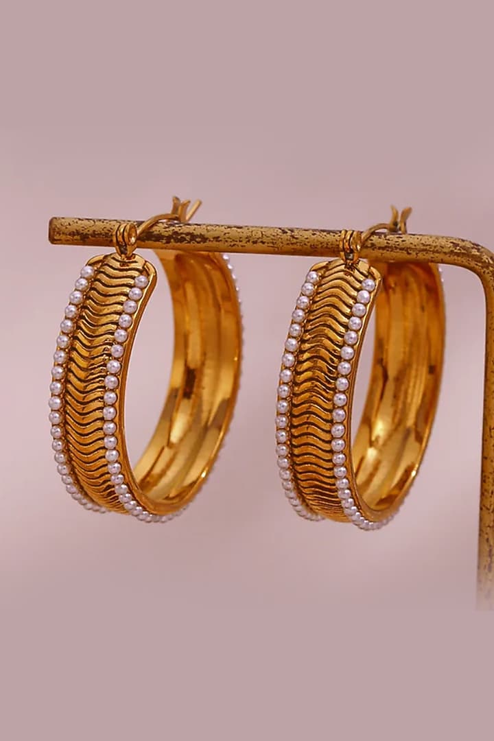 Gold Plated Pearl Hoop Earrings by Peachy Accessories at Pernia's Pop Up Shop