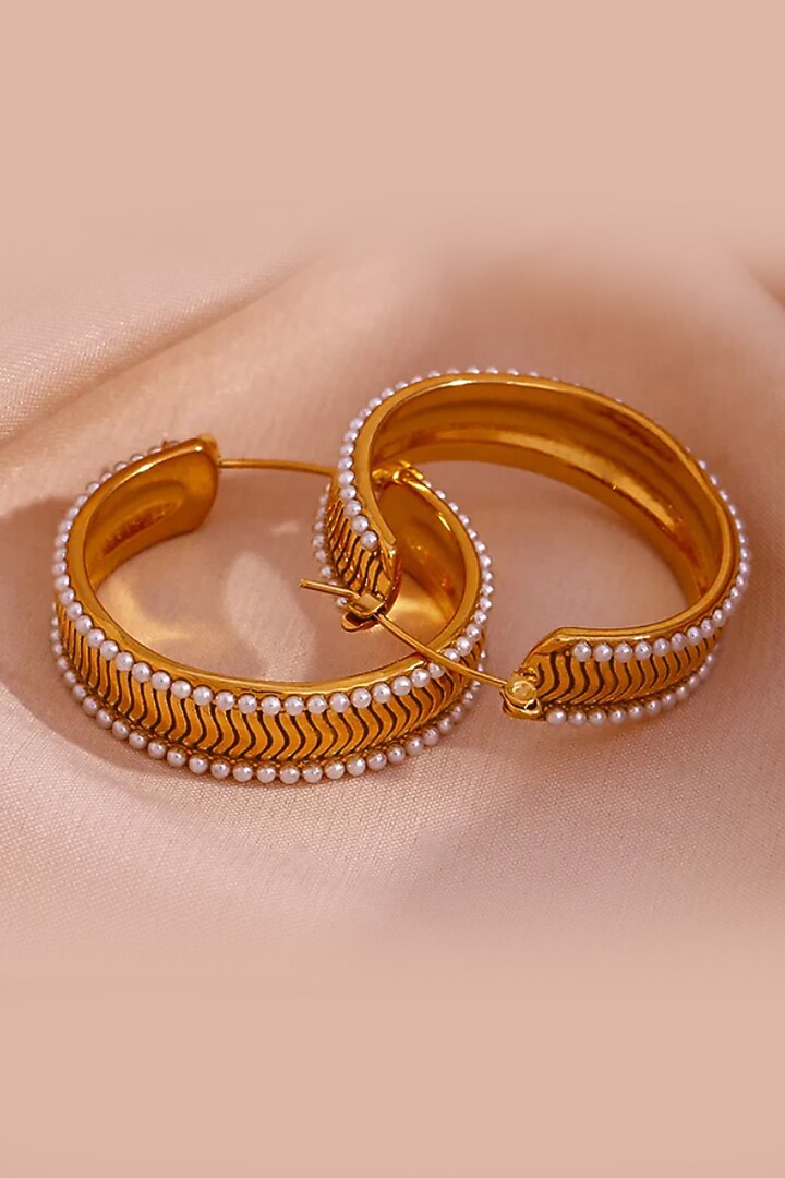 Gold Plated Pearl Hoop Earrings by Peachy Accessories at Pernia's Pop Up Shop