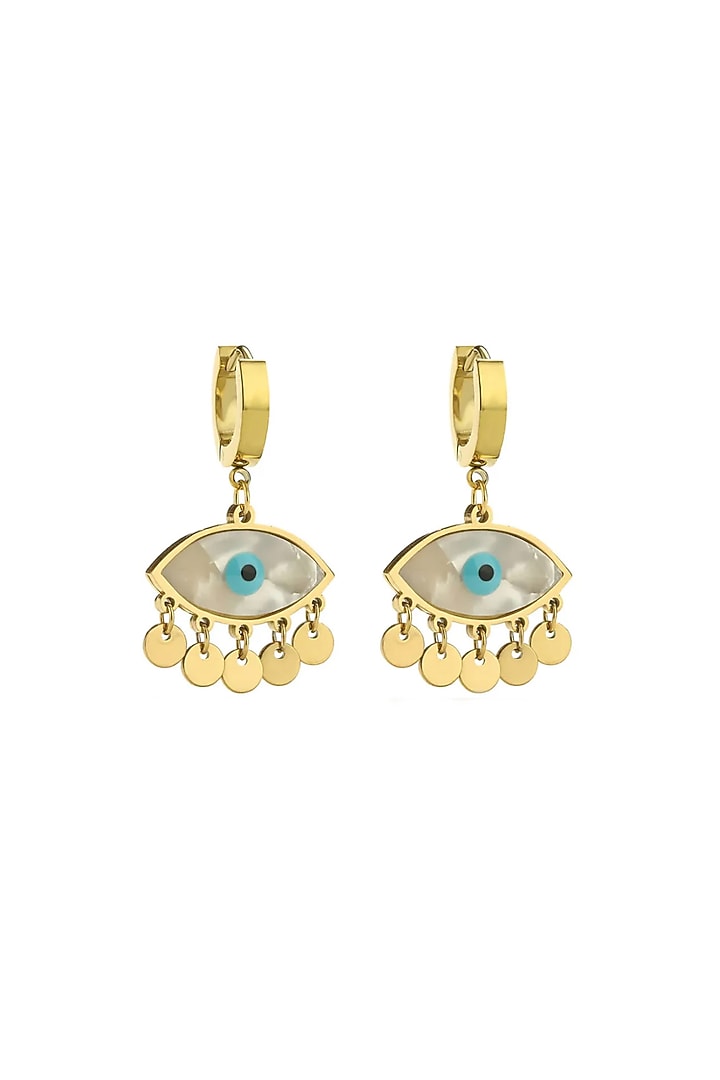 Gold Plated Evil Eye Dangler Earrings by Peachy Accessories at Pernia's Pop Up Shop