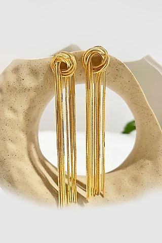 Gold Plated Tassel Dangler Earrings by Peachy Accessories