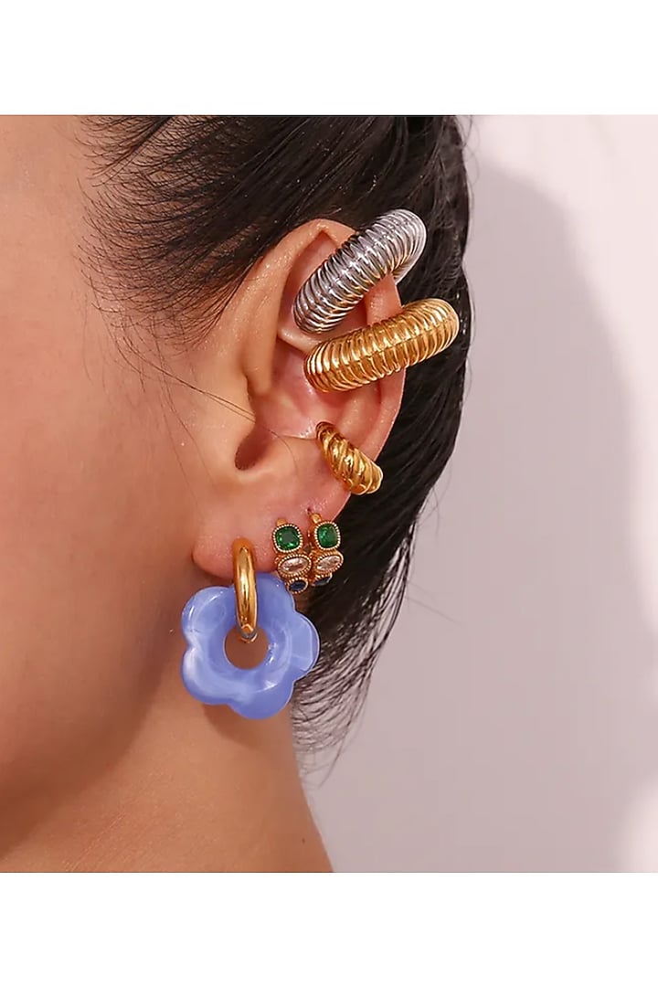 Gold Plated Floral Hoop Earrings by Peachy Accessories at Pernia's Pop Up Shop