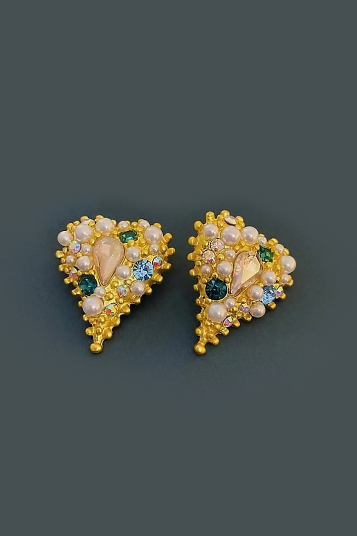 Gold Plated Pearl Heart Stud Earrings by Peachy Accessories at Pernia's Pop Up Shop