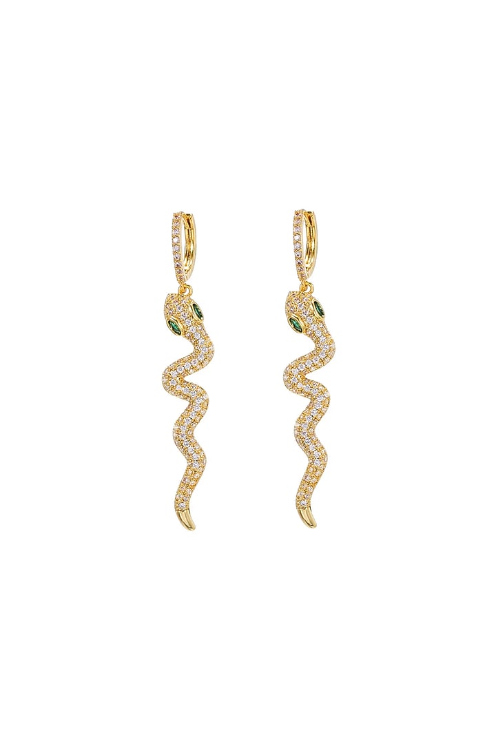 Gold Plated Zircon Snake Serpent Dangler Earrings by Peachy Accessories at Pernia's Pop Up Shop