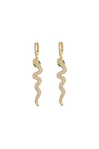 Gold Plated Zircon Snake Serpent Dangler Earrings by Peachy Accessories