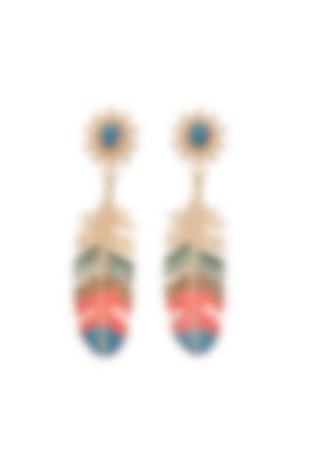 Gold Finish Feather Dangler Earrings by Peachy Accessories at Pernia's Pop Up Shop