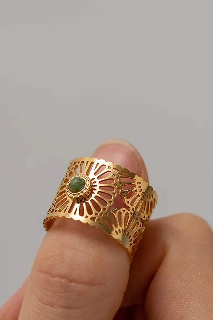 Gold Plated Floral Cut Adjustable Ring by Peachy Accessories at Pernia's Pop Up Shop