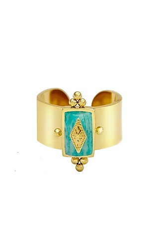 Gold Plated Royal Armor Stone Adjustable Ring by Peachy Accessories