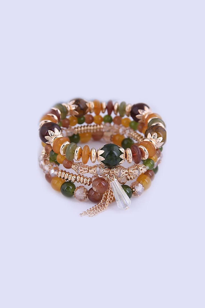 Green & Yellow Beaded Multi-Layered Boho Bracelet by Peachy Accessories at Pernia's Pop Up Shop