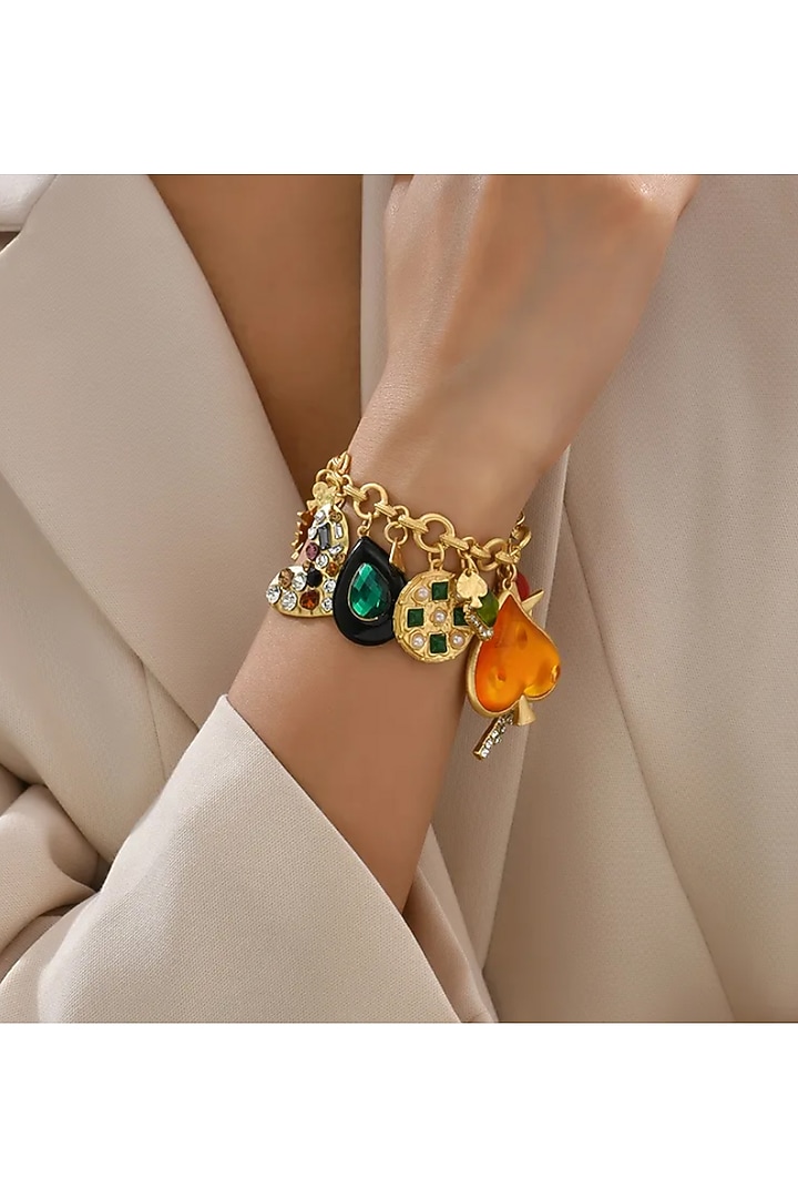 Gold Plated Chunky Heart Shaped Rhinestone Bracelet by Peachy Accessories at Pernia's Pop Up Shop