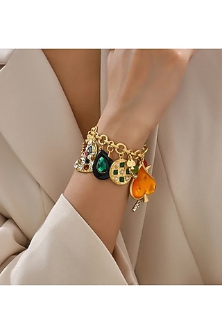 Gold Plated Chunky Heart Shaped Rhinestone Bracelet by Peachy Accessories