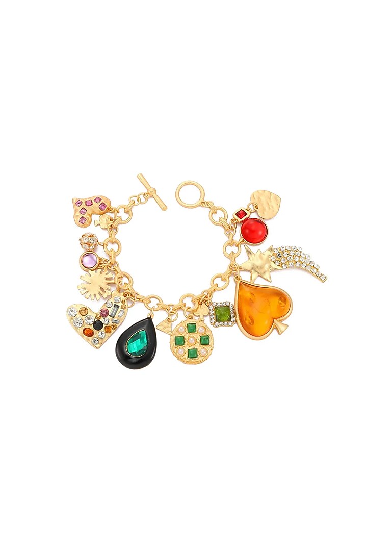 Gold Plated Chunky Heart Shaped Rhinestone Bracelet by Peachy Accessories at Pernia's Pop Up Shop