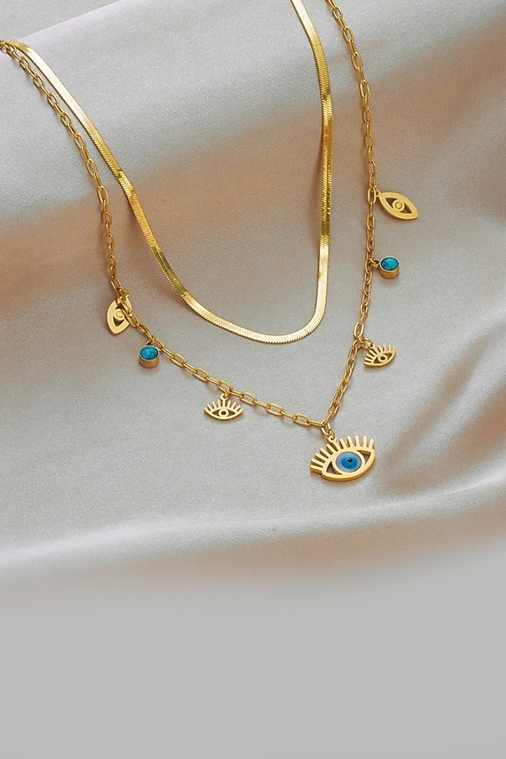 Gold Plated Evil Eye Snake Chain Layered Necklace by Peachy Accessories at Pernia's Pop Up Shop