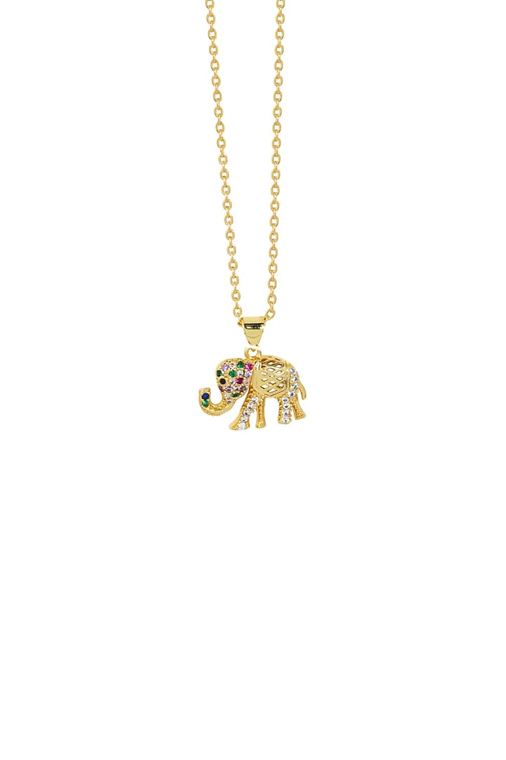 Gold Plated Zircon Elephant Necklace by Peachy Accessories at