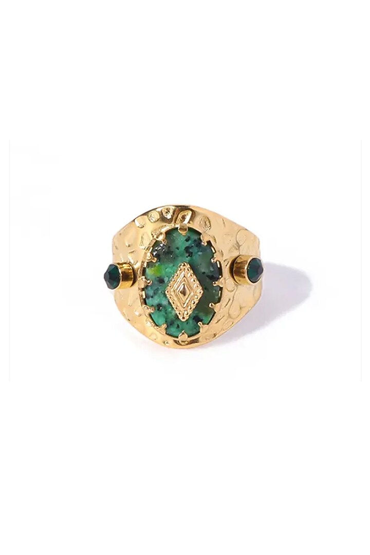 Gold Plated Natural Green Stone Ring by Peachy Accessories at Pernia's Pop Up Shop