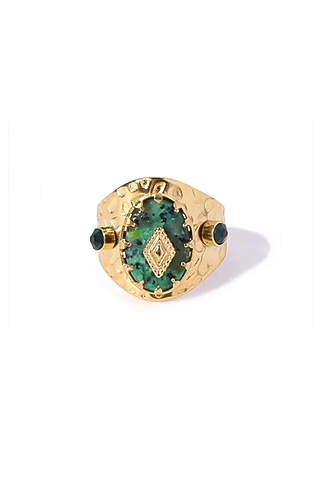 Gold Plated Natural Green Stone Ring by Peachy Accessories