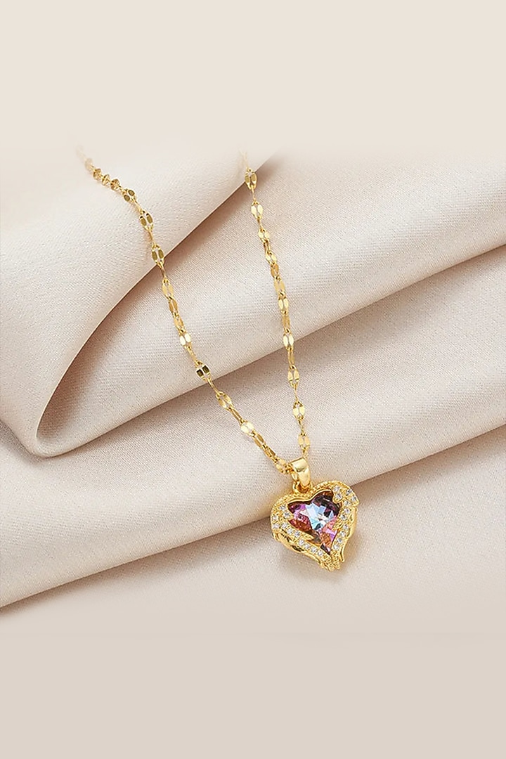 Gold Plated Multi-Colored Zircon Heart Shaped Necklace by Peachy Accessories at Pernia's Pop Up Shop