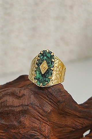 Gold Plated Natural Green Stone Ring by Peachy Accessories