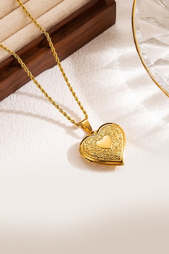 Gold Plated Heart Locket Necklace by Peachy Accessories at Pernia's Pop Up Shop